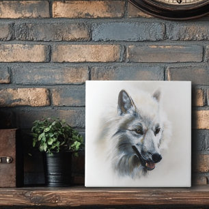 Soft Realistic Majestic White Wolf Portrait Tile