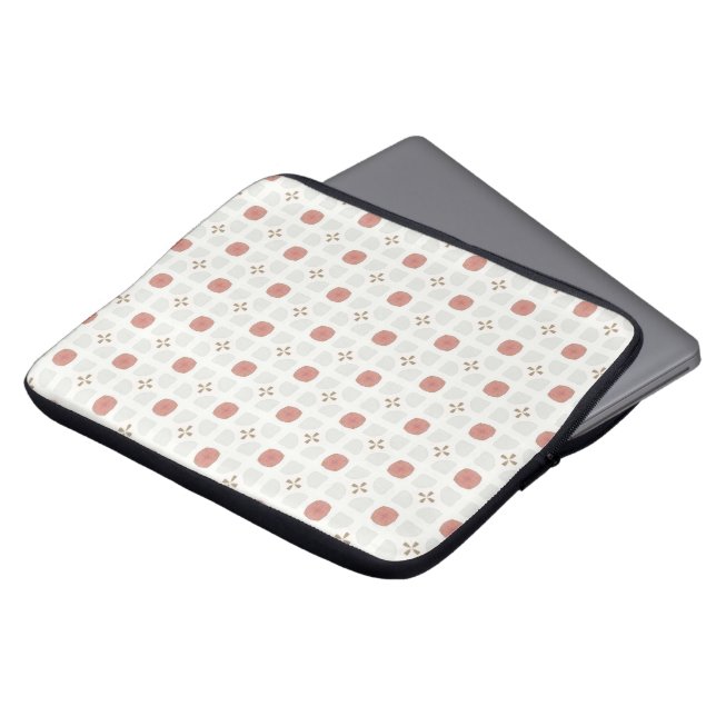 Soft red and beige floral geometric tile pattern laptop sleeve (Front Top)