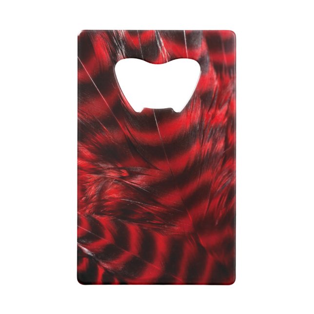 Soft Red and Black Feathers Credit Card Bottle Opener (Front)