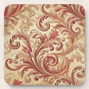 Soft Red and Gold Damask Pattern Coaster