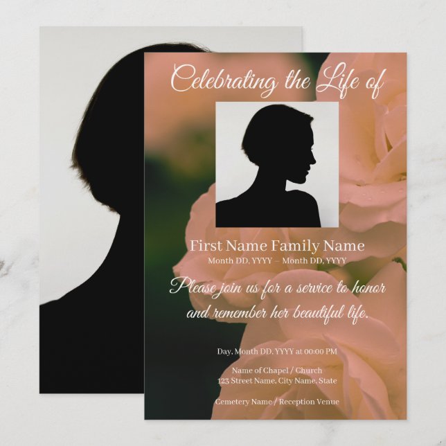 Soft red rose memorial invitation (Front/Back)