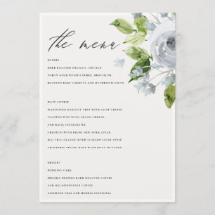 SOFT ROMANTIC AQUA BLUE WATERCOLOUR FLORAL MENU
