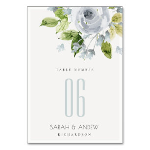 SOFT ROMANTIC AQUA BLUE  WATERCOLOUR FLORAL TABLE NUMBER