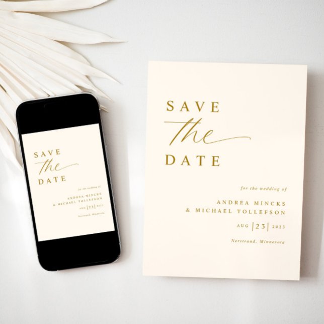 Soft Romantic Cream and Gold Wedding Save The Date (Elegant Save the Date Wedding Download or Printed - Soft Romantic Cream and Gold)