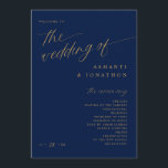 Soft Romantic Dark Navy Blue and Gold Wedding Program<br><div class="desc">Introducing our Modern Romantic Navy Blue & Gold Wedding Program in a 5x7 size! This program encapsulates timeless elegance and romance with its rich navy blue background and graceful gold calligraphy and text. This compact 5x7 program design still carries the same enchanting charm, setting the perfect ambiance for your special...</div>