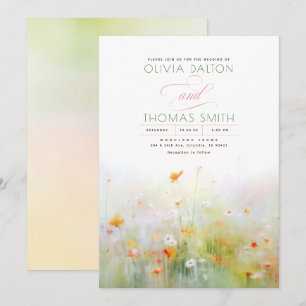 Soft Romantic Meadow Wildflowers Summer Wedding Invitation