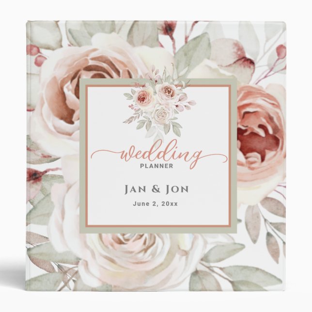 Soft Romantic Rose Wedding Planner Binder (Front)