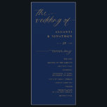 Soft Romantic Script Navy Blue and Gold Wedding Program<br><div class="desc">Introducing our Modern Romantic Navy Blue & Gold Wedding Program! This program is a stunning representation of timeless elegance and romance. Measuring a generous 9.25x4 inches, it boasts a rich navy blue background adorned with graceful gold calligraphy and text. This program's design captures the essence of your unique love story,...</div>