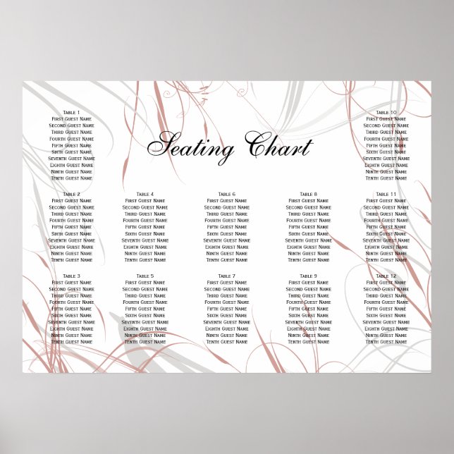 Soft Rose and Grey Flourishes Reception Chart (Front)