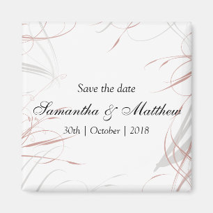 Soft Rose and Grey Flourishes Save the Date Magnet