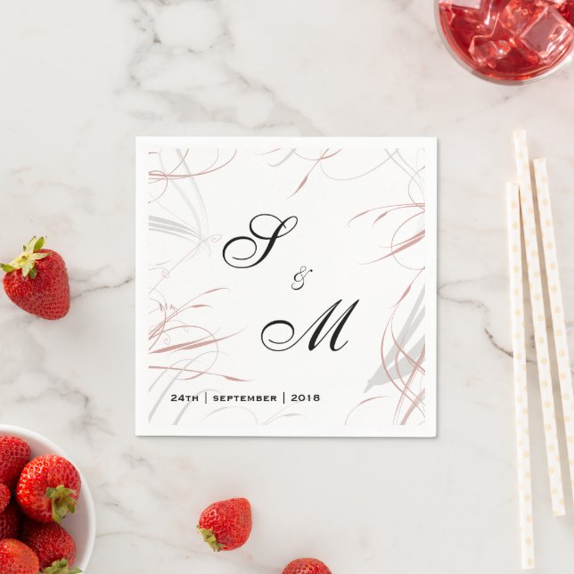 Soft Rose and Grey Flourishes Wedding Napkin (Insitu)