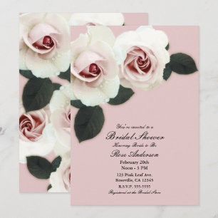 Soft Rose Blush Pink Roses Elegant Bridal Shower Invitation