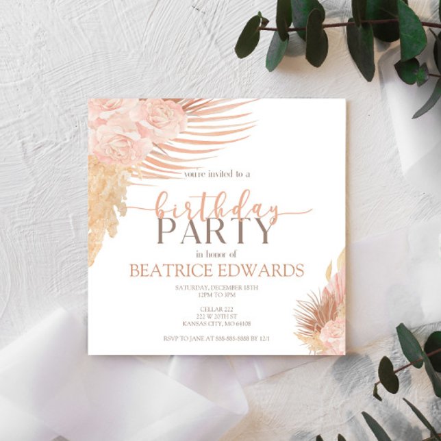 Soft Rose Floral Invitation fête d'anniversaire (Créateur téléchargé)