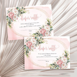 Soft Rose Gold Flowers Greenery Diaper Raffle Enclosure Card