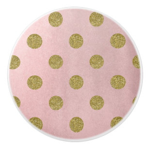 Soft Rose Pink Gold Glitter Glam Polka Dots Chic Ceramic Knob