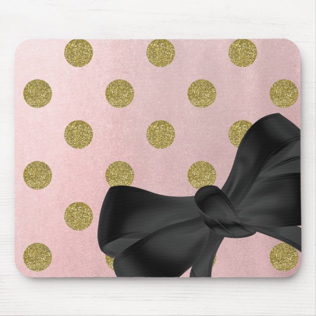 Soft Rose Pink Gold Glitter Glam Polka Dots Cute Mouse Pad (Front)
