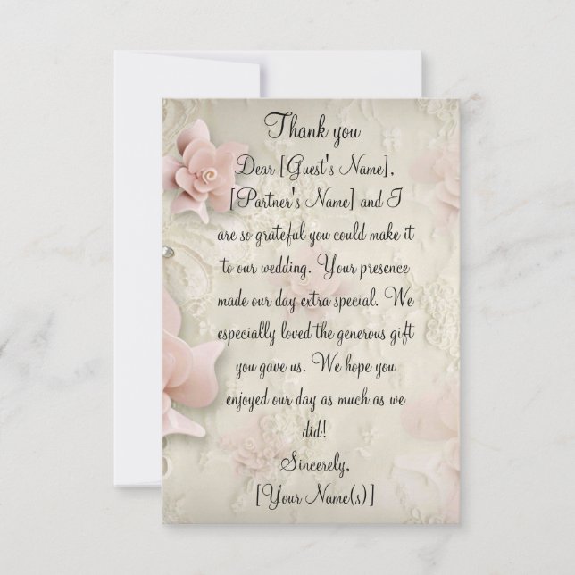 Soft Rose Roses Mariage Merci Cartes de notes (Devant)
