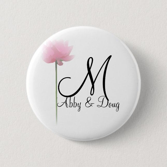 Soft rose with monogram 2 inch round button (Front)