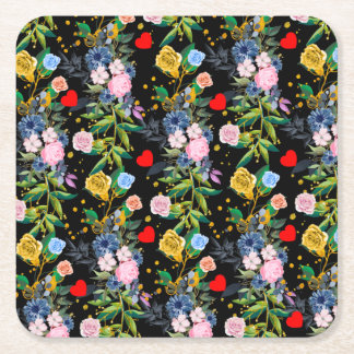 Soft roses black Field | roses Square Paper Coaster