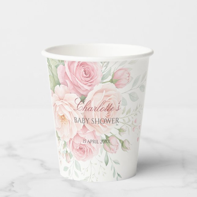 soft roses floral paper cups template (Front)