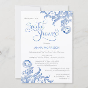 Soft Royal Blue Watercolor Flourish Bridal Shower Invitation