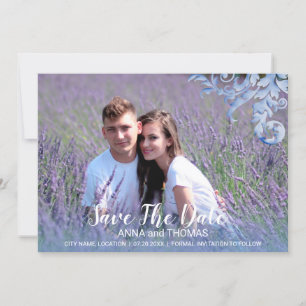 Soft Royal Blue Watercolor Flourish Save The Date