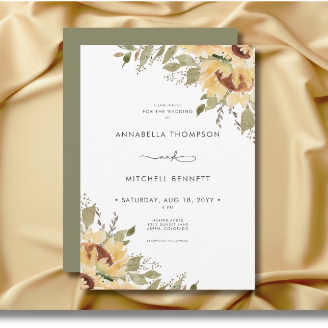 Soft Rustic Large Boho Sunflowers Wedding Invitation (Soft Rustic Large Boho Sunflowers Wedding Invitation)