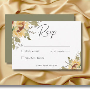 Soft Rustic Large Boho Sunflowers Wedding RSVP Card