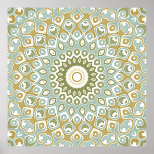 Soft Sage and Gold Geometric Mandala Pattern Poster