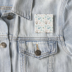 Soft Sage and Ochre Watercolor Leaves Pattern 2 Inch Square Button
