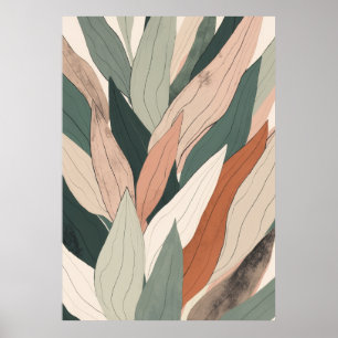 Soft Sage Blush Upright Leaf Botanical Art Poster