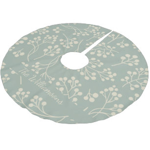 Soft Sage Botanical Personalized Family Name Brushed Polyester Tree Skirt
