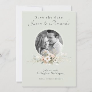 Soft Sage Botanical Photo Save the Date Invitation