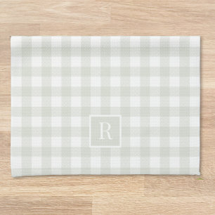 Soft Sage Buffalo Check Custom Initial Kitchen Towel