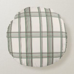 Soft Sage Cream Plaid Aesthetic Round Pillow