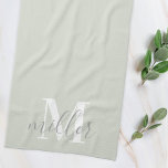 Soft Sage Custom Family Name Monogram Kitchen Towel<br><div class="desc">Custom-designed kitchen hand towel featuring personalized monogram and family name in modern hand calligraphy.</div>
