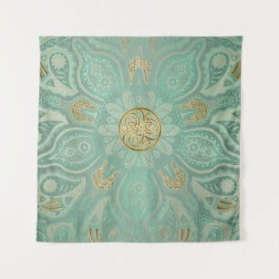 Soft Sage Green and Gold Celtic Mandala Tapestry