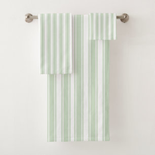 Soft Sage Green and White Ticking Stripe Bath Towel Set
