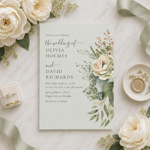 Soft Sage Green Botanical Minimal Wedding Invitati Invitation