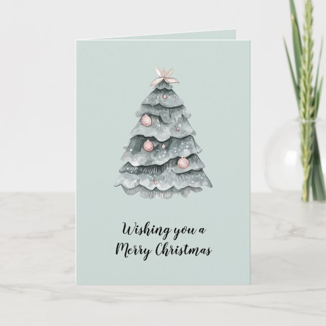 Soft Sage Green Christmas Blush Tree Ornament Card (Front)