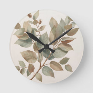 Soft Sage Green Eucalyptus Leaves Botanical Round Clock