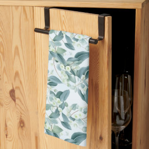 Soft Sage Green Eucalyptus Watercolour-style Kitchen Towel