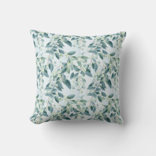 Soft Sage Green Eucalyptus Watercolour-style Throw Pillow
