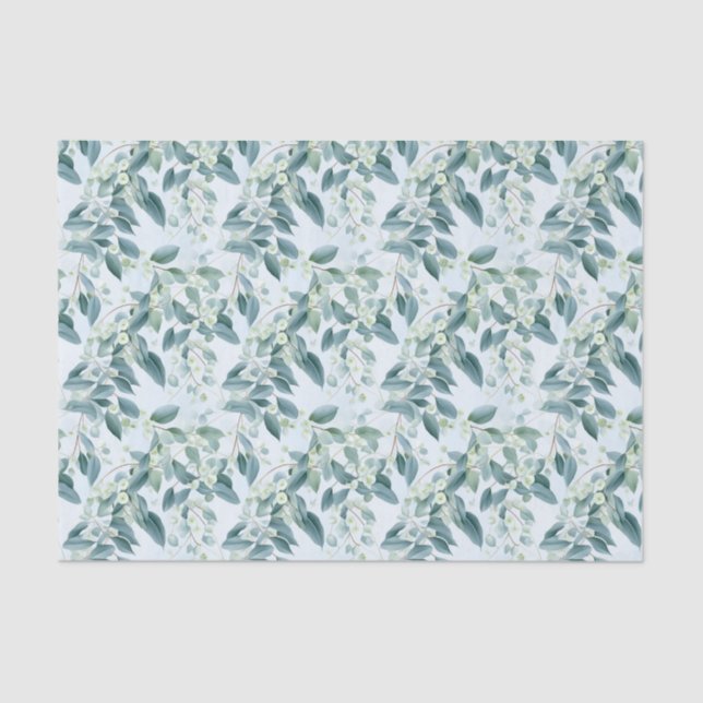 Soft Sage Green Eucalyptus Watercolour-style Tissue Paper (Front)