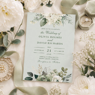 Soft Sage Green Floral Classic Wedding Invitation