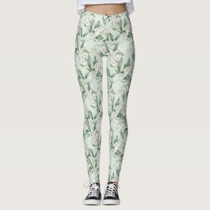 Soft Sage Green Floral Eucalyptus Leggings