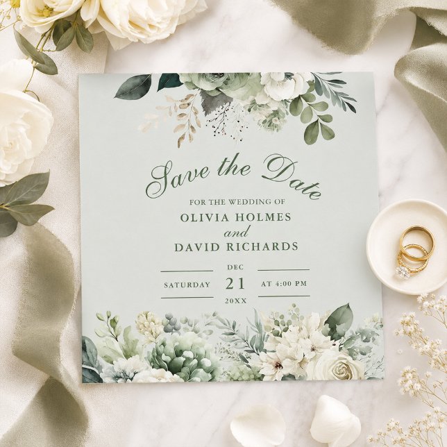 Soft Sage Green Floral Save the Date Card (Soft Sage Green Floral Save The Date Card)