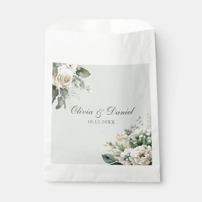 Soft Sage Green Floral Wedding Favor Bag (Front)