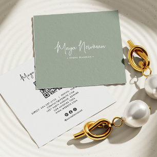 SOFT SAGE GREEN Modern CHIC Minimal QR Code  Square Business Card