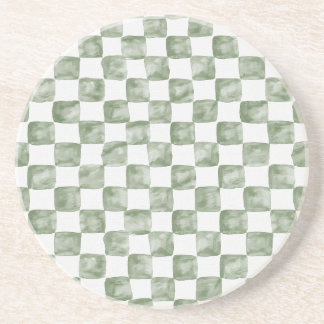 Soft Sage Green Watercolor Chequerboard Coaster